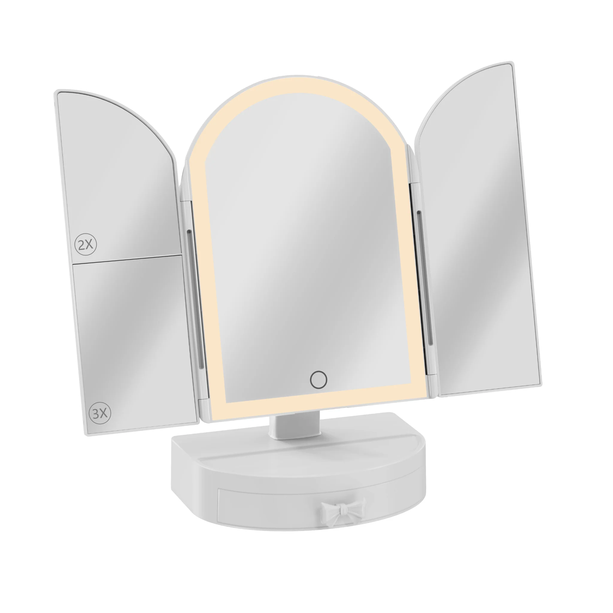 Darling Arch Trifold LED Tri-Tone Makeup Mirror With Drawer - Image 13