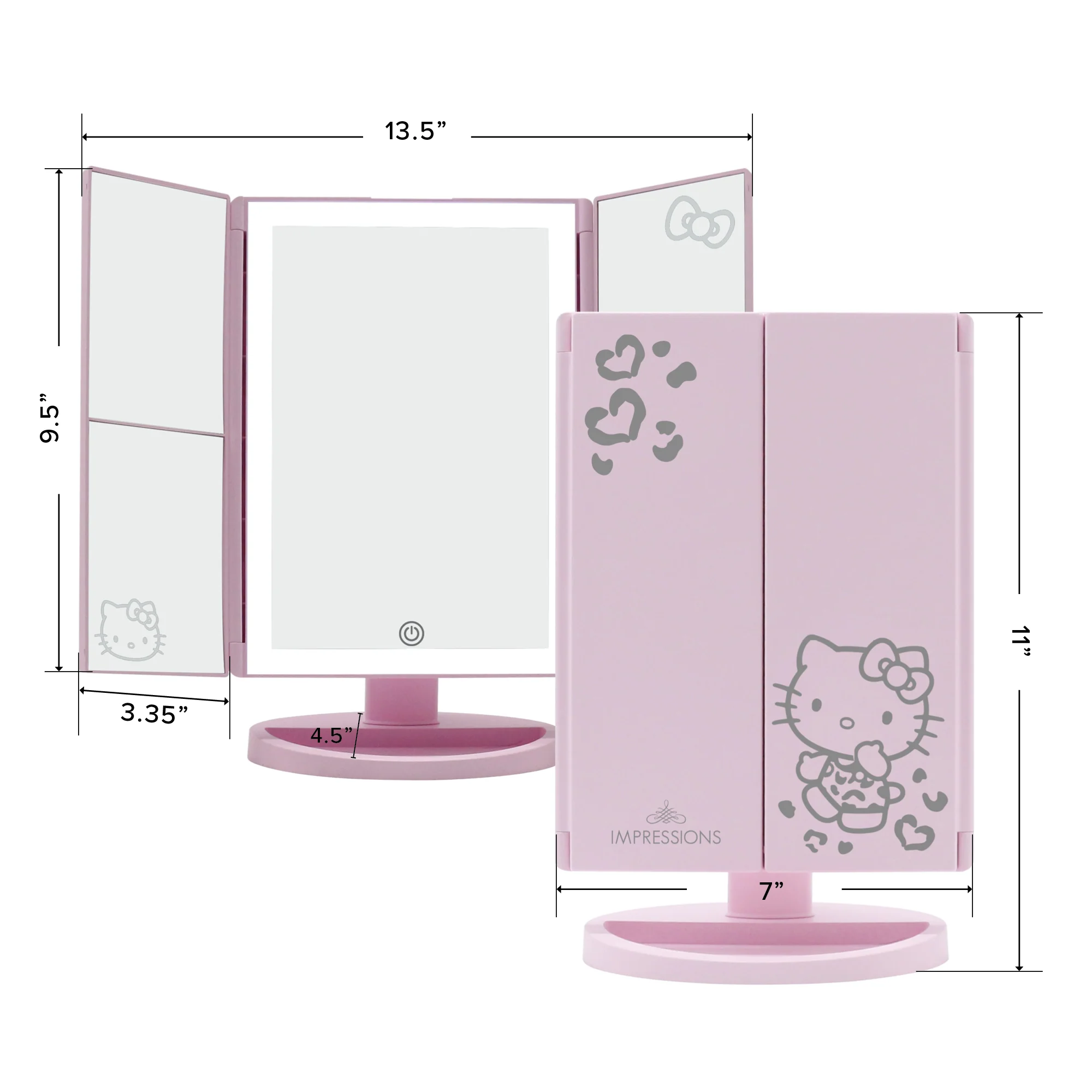 Hello Kitty Trifold LED Tri-Tone Makeup Mirror with Magnification - Image 13
