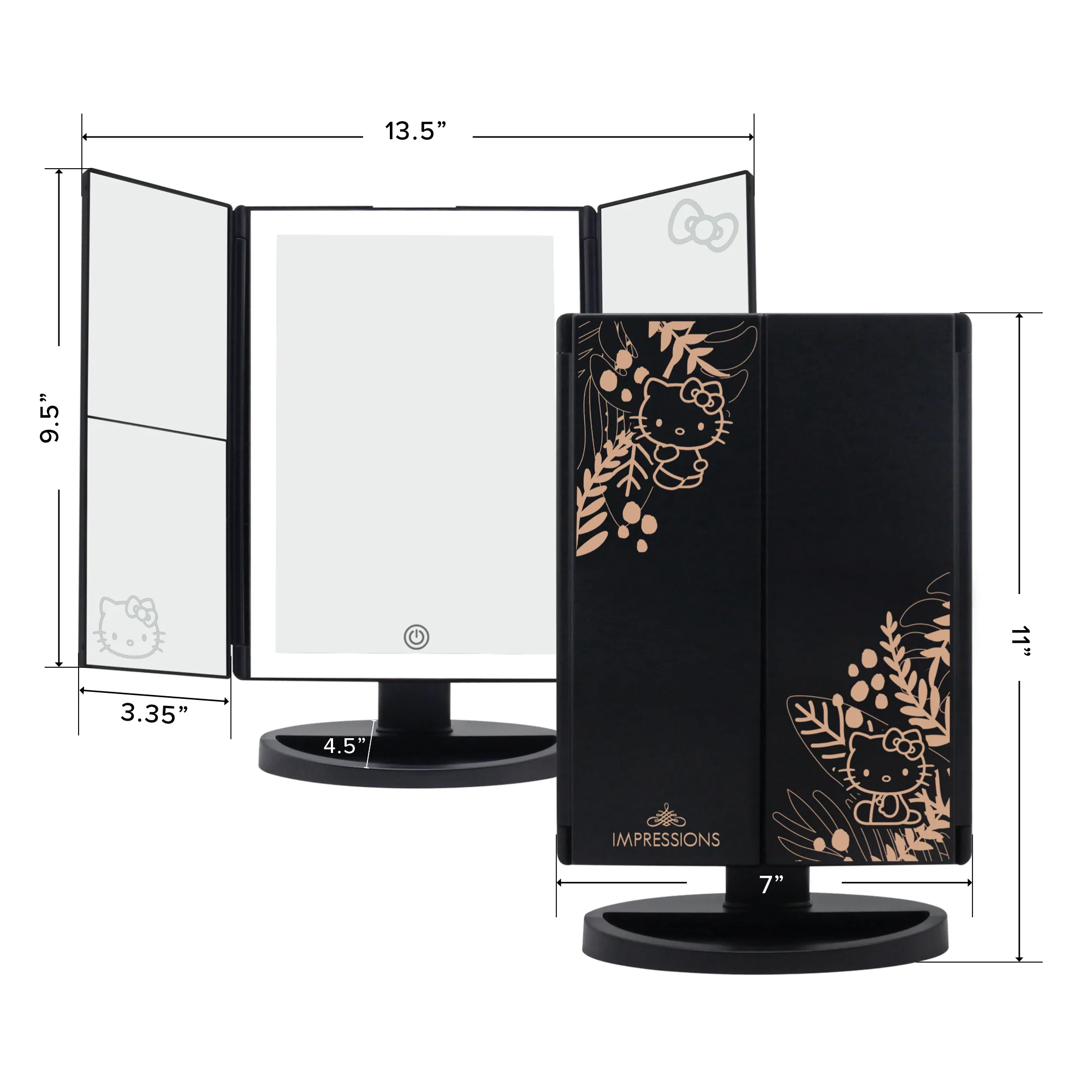 Hello Kitty Trifold LED Tri-Tone Makeup Mirror with Magnification - Image 7