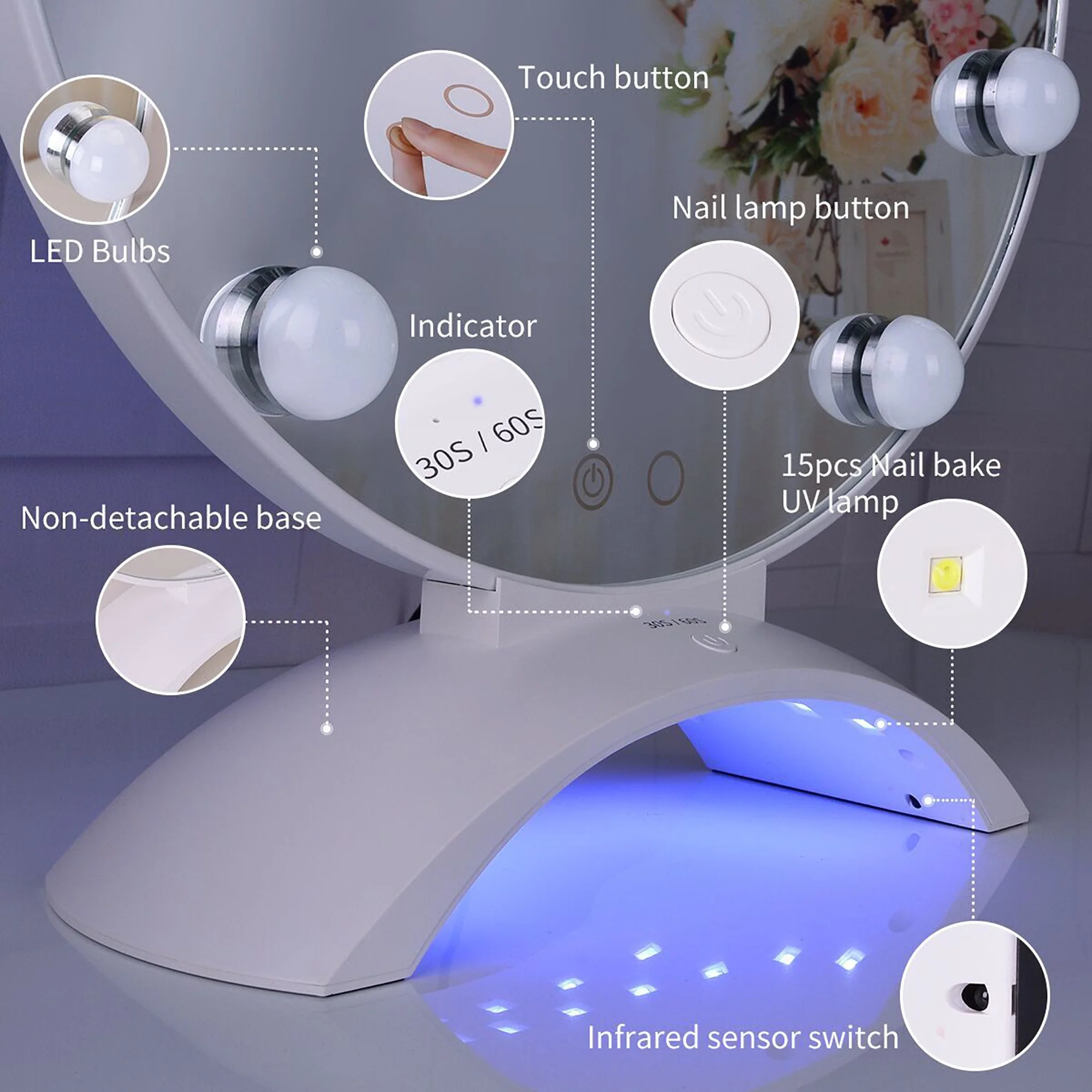 Hollywood Soleil Duo-Tone LED Makeup Mirror with UV Gel Curing Lamp - Image 5