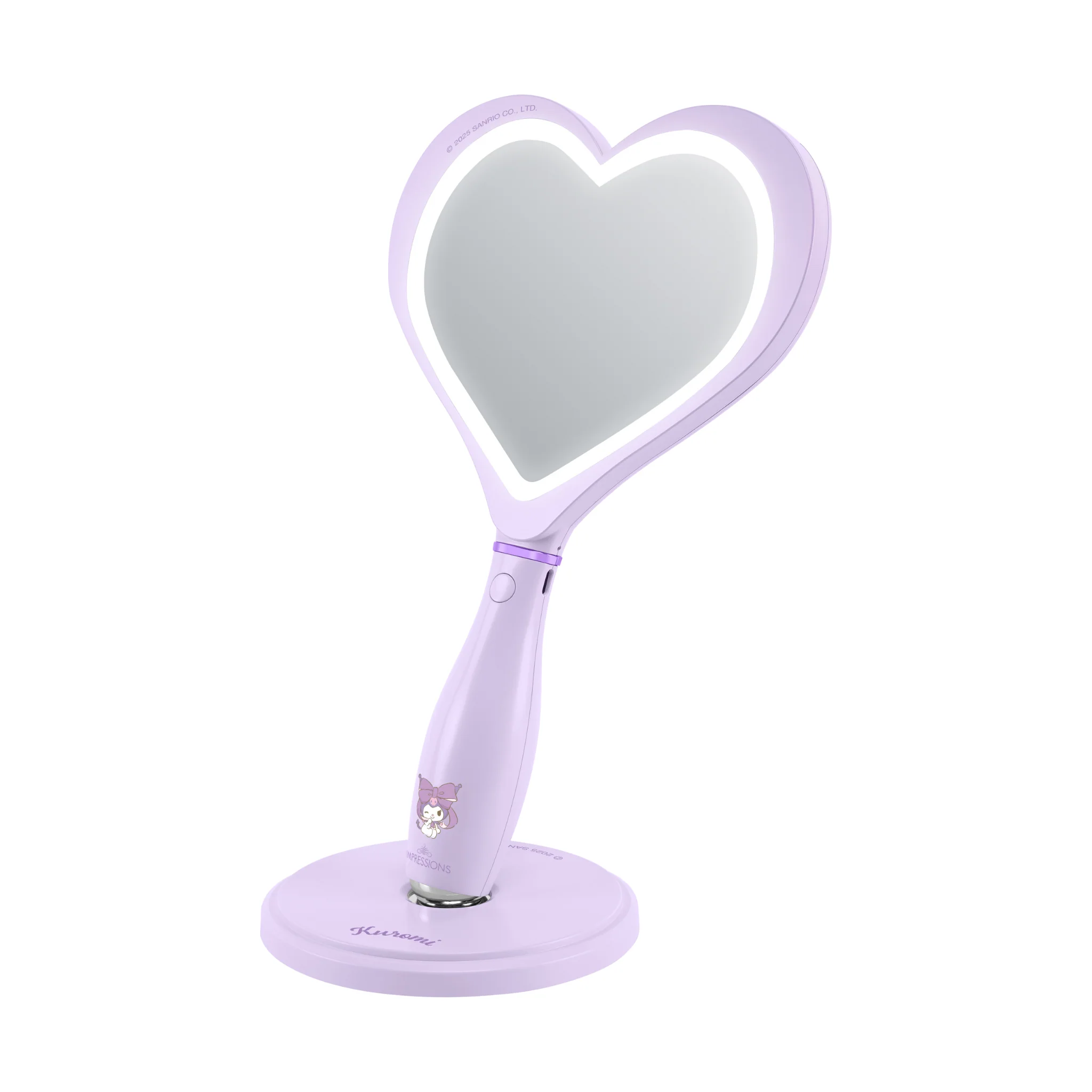 Kuromi™ "Lovely Ribbon" Heart Handheld Makeup Mirror with Standing Base - Image 3