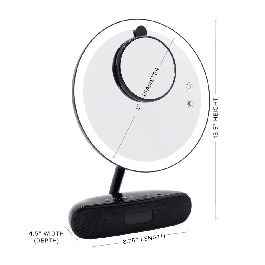Melody 9-inch Round Duotone Makeup Mirror with Bluetooth Speakers - Image 16