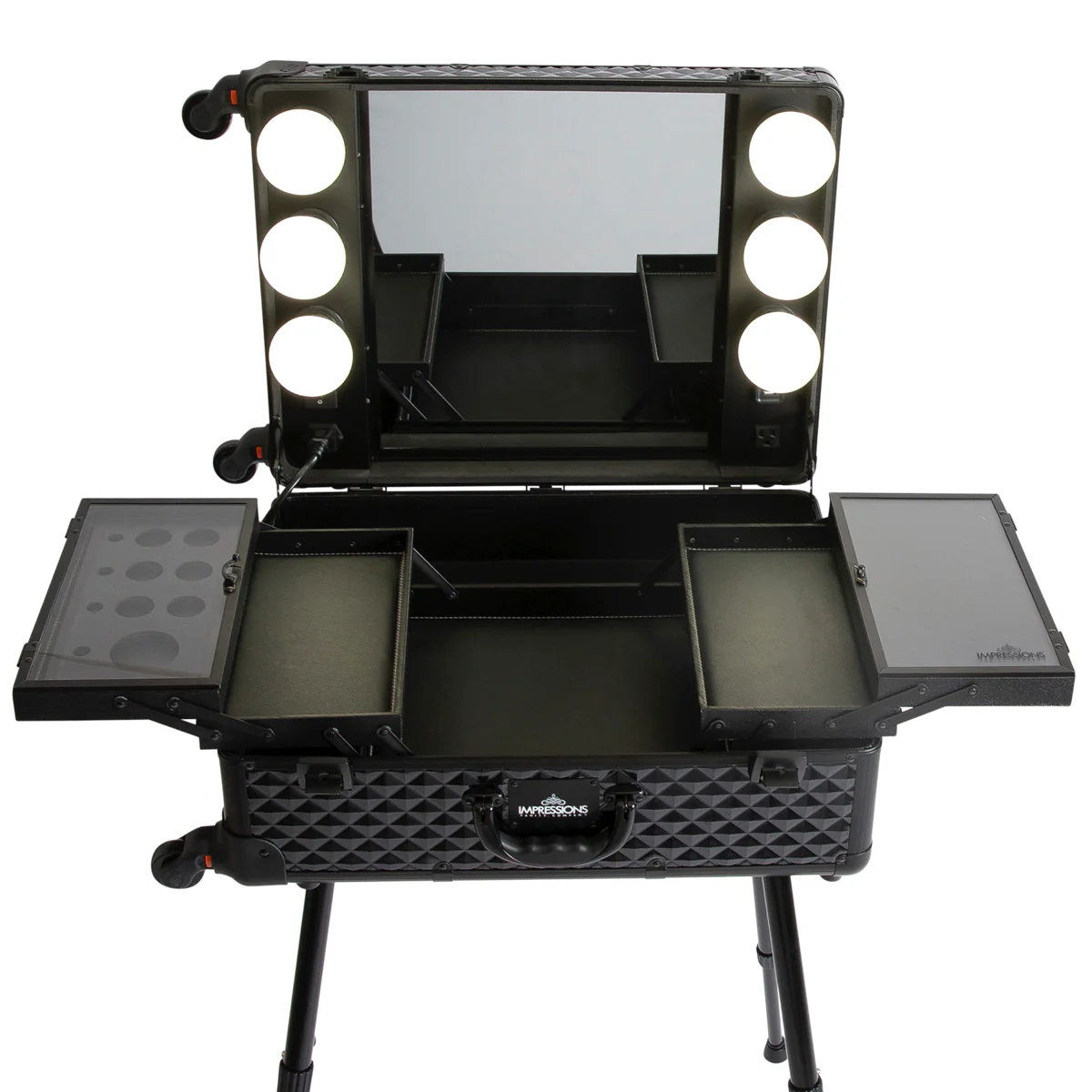 SlayCase® Pro Vanity Travel Train Case with Stand in Black Studded - Image 4