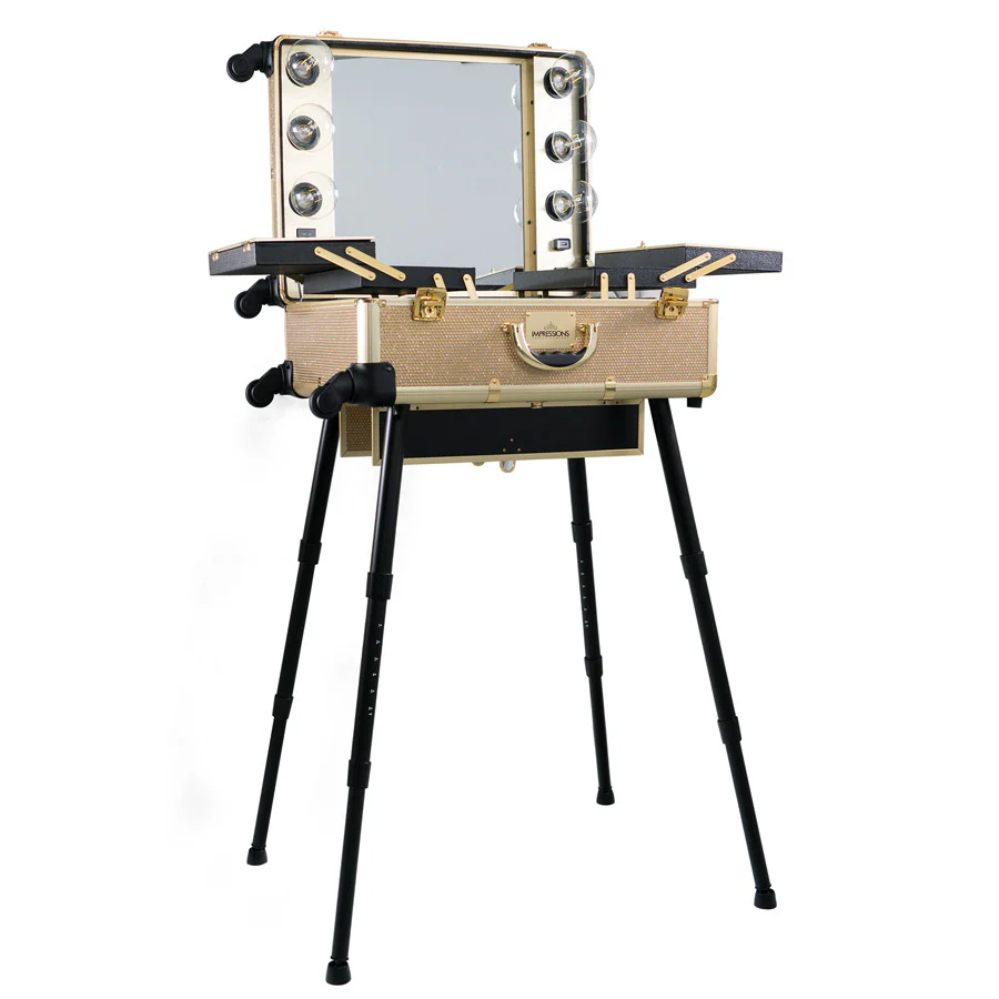 SlayCase® Pro Vanity Travel Train Case with Stand in Champagne Sparkle - Image 2