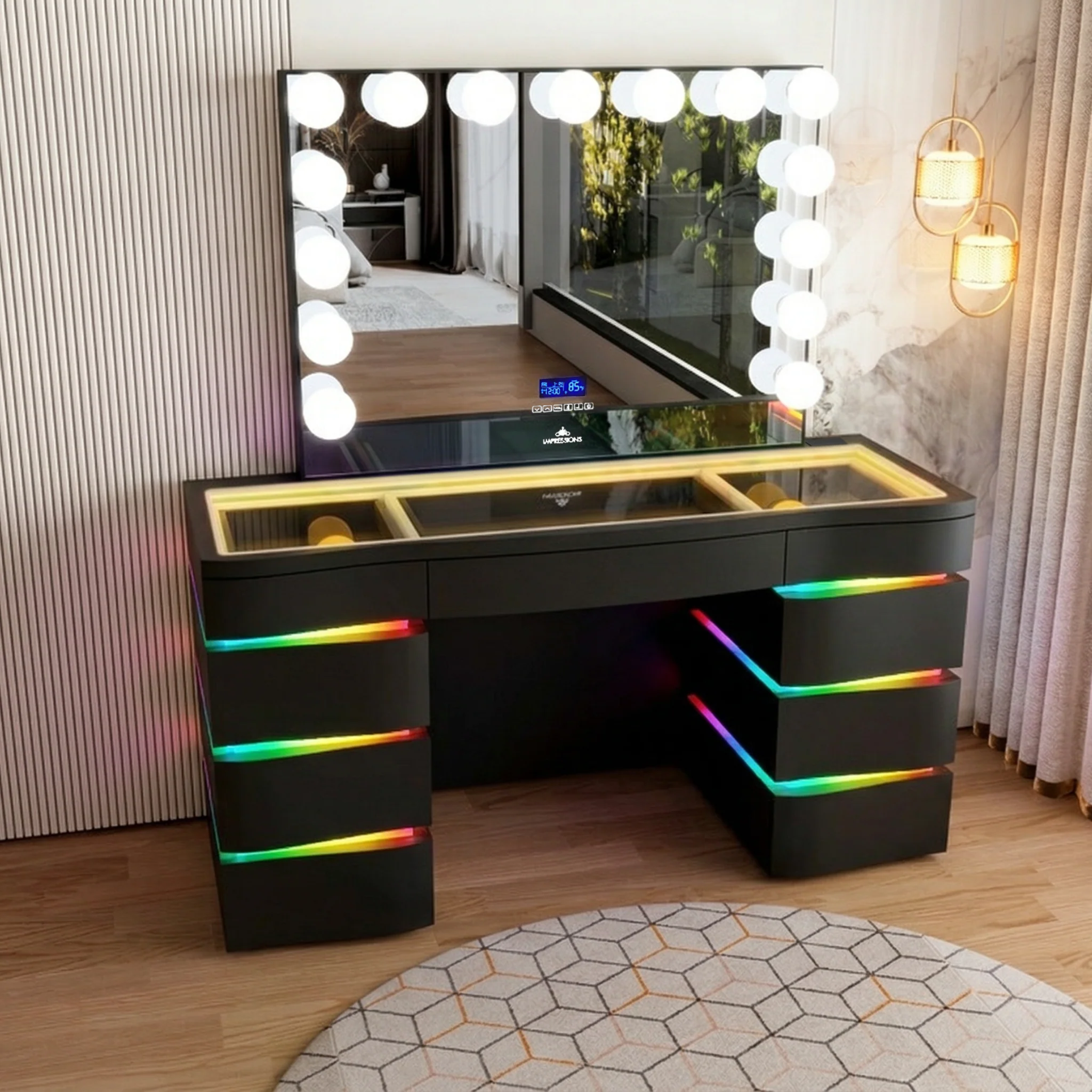 SlayStation® Nebula Vanity Table with RGB Light + Vanity Mirror Bundle - Image 5