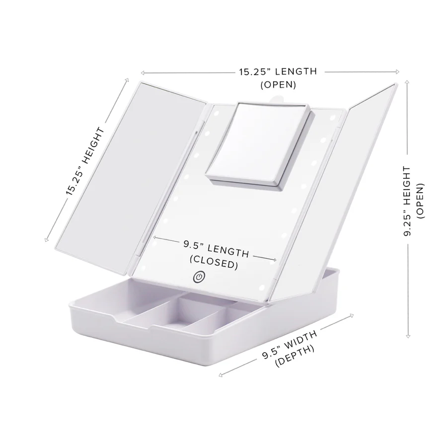 Touch Trifold LED Makeup Mirror with Vanity Organizer - Image 12
