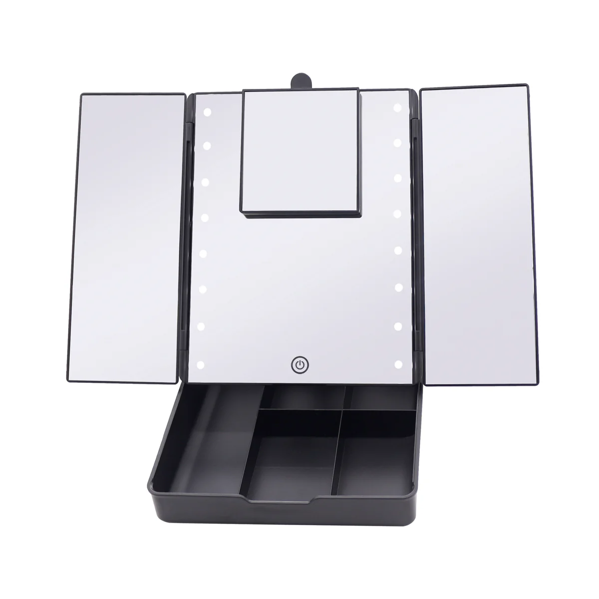 Touch Trifold LED Makeup Mirror with Vanity Organizer - Image 13