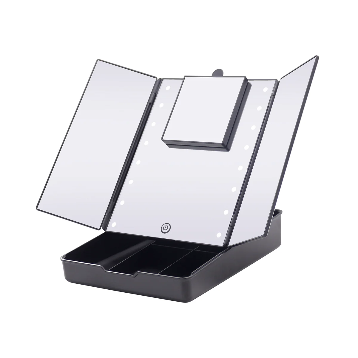 Touch Trifold LED Makeup Mirror with Vanity Organizer - Image 15