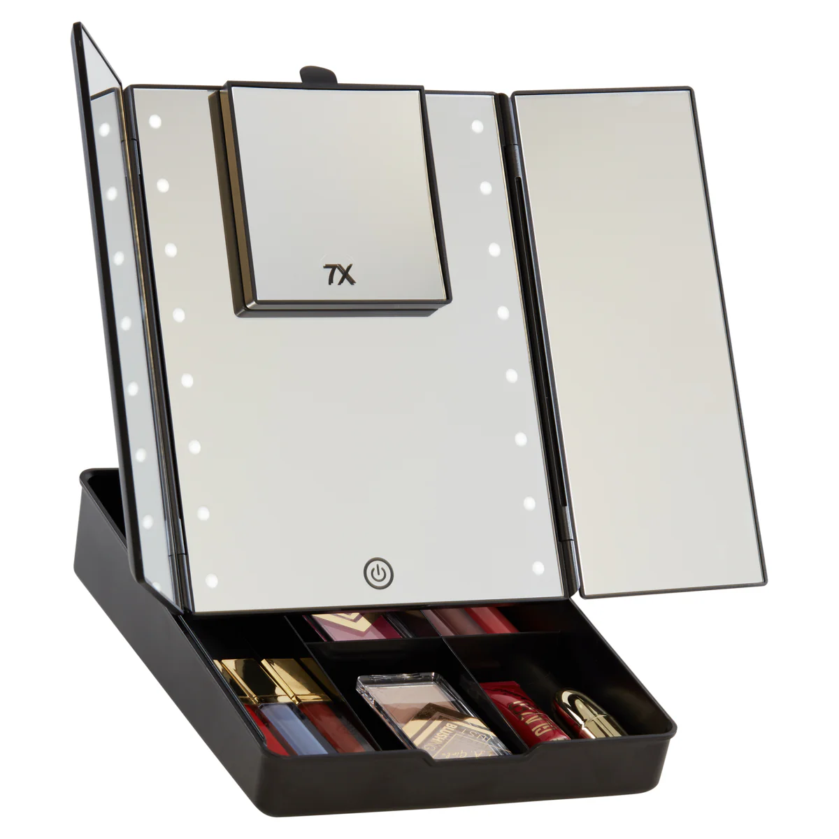 Touch Trifold LED Makeup Mirror with Vanity Organizer - Image 16