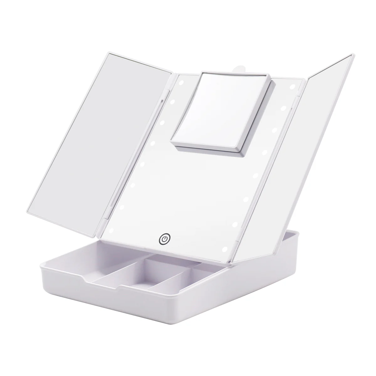Touch Trifold LED Makeup Mirror with Vanity Organizer - Image 3